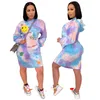 Plus size Women 3XL dresses hoodies skirts long sleeve hooded sports dress fashion fall winter clothing letter print tie dye dress 4416