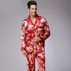 Mancha dos homens Silk pijama conjunto de manga comprida calças sexy noite para homens luxo homens roupas vinho vermelho homens negros pajamas 201109