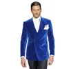 Royal Blue Velvet Groom Bröllop Tuxedos Slim Fit Mens Party Prom Suits Coat Business Wear Outfit One Pieces