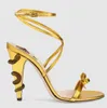 Moda-Sexy Scarpe da donna con tacco alto Serpente in metallo dorato intorno ai sandali con tacco Donna alla caviglia Sttap Slingback Scarpe da gladiatore Donna Festa nuziale