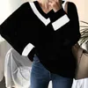 Paris Girl Autumn Winter Sweaters Feminino Black Pullover branco estilo coreano
