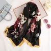 2020 Moda Outono Mulheres lenços de seda New Flores Imprimir Xailes Wraps longo Bandana Foulard Femme luxo macio Lenço de seda
