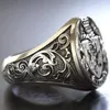 Cluster Rings Crown Lion Shield Emblem Retro Men's Ring