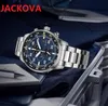 TILL KVALITET Fin Model Quartz Fashion Mens Watches Stopwatch Auto Date Big Full Function Popular Rostfri Steel Black Blue Dial157L