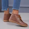 Leopar Bilek Boots For Women Ayakkabı Vintage Lace Up Yuvarlak Burun Çizme Kadınlar Bayanlar Kış Bilek Boot Yeni