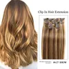 ブラジルの人間の髪の髪の毛のペルユバンクリップのヘアの延長4/27ピアノカラー14-24inch 70g 100g 4 27 2トーンカラー