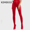 Kemekiss Taille 34-48 Dames Bottes Stretch Pantalons Femmes Élasticité mince sur le genou Deux dans un pantalon Combo 220224