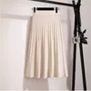 Surmiitro Knitted Midi Pleated Skirt Women for Autumn Winter Korean Ladies High WAIST白い黒いプリーツスカート女性T200324