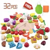 Wooden Cutting Cooking Play Food Sets Magnetic Wood Vegetables Fruits Pretend Play Kitchen Kits Toy for 2 Years Up LJ201009