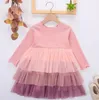 Maluch Dziewczyna Ubrania Siatki Patchwork Księżniczka Suknie Z Długim Rękawem Girls Party Dress Kids Gradient Kolor Boutique Odzież BT6029