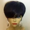 Brésilien Remy courte raide perruques de cheveux humains pour les femmes noires partie latérale Aucune Lace Lace Perruques avant avec frange