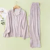 Mjukt viskos Kvinnors ärms nedbrytningskrogram Pajama sätter långa byxor vit punkt ljusgrön lös sömnkläder våren höst y200708