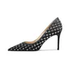 Dress Shoes Women Designer Sexy Rivets Pointed High Heels Luxury Rhinestone Senior Stiletto Pumps Evening Party 220308