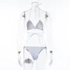 B22 New Bikini Panties Sets Sexy Low Waist Split Diamond Swimsuit Women Swimsuit Solid Designer Swimwear Girls Beachwear Fema6819871