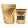 Gold Embossing Self Seal Standing Zip Lock Packaging Bags with Clear Window on Front Dry Food Storage Package Coffee Bag 100pcs Multi sizes