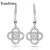 Transgems 14k White Gold 3.5mm F Color Flower Shape Drop Earrings with Accents For Women Anniversary Gifts Y200620