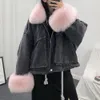 Kurtka kobiety dżinsowe masy kurtki damki grube warstwy z długim rękawem eleganckie zimowe odmienne biuro biuro damskie solidne streetwear fur 2010278k