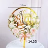 Kek Topper Işık Çiçek Mutlu Doğum Günü Pastası Takılı Kart Akrilik Zarif Yazı Tipi Doğum Günü Partisi Pişirme Dekorasyon Malzemeleri
