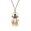 Collier en plumes Vintage, bijoux à la mode, pendentif rond, Long pull, tendance, S2001