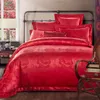 4/6 pcs Gold Jacquard Satin Bedding Set Rei Queen Tribute de Luxo Quilt de seda / Tampa de edredão Cama de roupa de roupa de cama