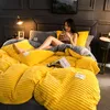 New Magic Velvet Fleece Bedding Set 4pcs/Set Stripe Duvet Cover Flat Sheet Pillowcase AB side Flannel Winter Warm Bed Linen 201210