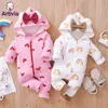 Zima Baby Cute Kapturem Pajaciki Odzież Chłopcy Dziewczęta Grube Ciepłe Romper Jesień Unisex Kromki niemowląt Odzież wiosna 0-18m 211229