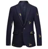 Men's Bee Embroidery Blazer Slim Fit Wedding Prom Blazers Tweed Wool for Men Stylish Suit Jacket