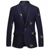 Blazer masculino Bee bordado Slim Fit Casamento Baile Blazers Tweed Lã Para Homens Jaqueta Elegante