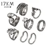 Klusterringar 17km Vintage Silver Färg Knuckle Carving Antik Hollow Blomma Löv Crystal Party Smycken För Kvinnor 8 st / Lot