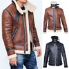 Winter Men Leather Fur Coat Jacket Slim Faux Leather Motorcycle PU Faur Jacket Long-sleeve Winter Outerwear Coats 201116