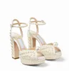 Eleganti scarpe da sposa da sposa Sabine Sandali da donna Perle Marchi di lusso in pelle Tacchi alti Scarpe da passeggio da donna con scatola,EU35-43
