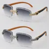 Yeni Mikro-Pavalı Elmas Seti Çıkarsız Güneş Gözlüğü Ahşap Metal Kadın Güneş Gözlük Tasarımcı Erkek ve Kadın Çerçevesi 18K Altın UV400 Lens Büyük Kare Gözlükler Boyut: 60