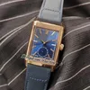 MGF Reverso Tribute Duoface 398258J JLC 854A 2 automatisch herenhorloge 18K roségoud blauw zilver wijzerplaat Stick lederen band 2022 Super 267G