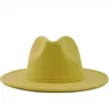 Lyxiga män kvinnor fedora stil filt svart jazzklänning hattar brittiska brim trilby party formell hat cap ull gul bred panama 56-58-6221e