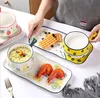 Obst-Keramik-Frühstücksschüssel, Geschirr-Sets, Geschirr, Netz, rot, Essensset für eine Person, kreative handbemalte Schüsseln mit farbigem Griff