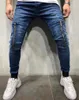 Mäns jeans mode män stretchy multi-pocket skinny pocket dragkedja penna pants casual byxor hip hop sweatpants