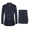 Men's Suits & Blazers Double Breasted Groom Tuxedos Peaked Lapel Man Blazer For Groomsman Suit Custom Made Black (Jacket+pants)