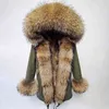 Giacca invernale da donna Parka lungo spesso caldo Streetwear Parka Cappotto in vera pelliccia Cappuccio con collo di procione naturale 211220