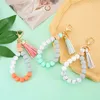 11 Colors Wooden Tassel Bead String Bracelet Keychain Food Grade Silicone Beads Bracelets Women Girl Keyring Wrist Strap Key Ring