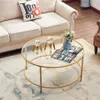 US stock Round Coffee Table Gold Modren Accent Table Tempered Glass Side Table for Home Living Room Mirrored Top/Gold Frame a03