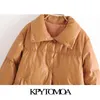 Kpytomoa dames mode faux leer dik warme gewatteerde jas jas vintage lange mouwen zakken vrouwelijke bovenkleding chic tops 201214