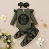 Babymeisjes kleren babyjongen outfits letters papa's meisje lange mouw romper camouflage rok broek hoofdband sets lj201223