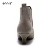 ENNIS European New Design Suede Women Shoes Pointed Toe Elegant Female Ankle Boots Little Heel Genuine Leather Booties A786 Y200115