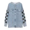 Jean jaqueta mulheres denim jaquetas outono inverno solto xadrez zíper tops streewear hip hop casacos senhoras plus size 5xl 201210