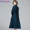 Tesscara mulheres outono primavera luxo jacquard blazer trench casaco feminino designer vintage elegante escritório senhoras casacos 201211