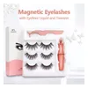 Magnetic Eyelashes with Eyeliner and Tweezer 3 Pairs 5 Magnetic False Eyelashes Liquid Eyeliner Makeup Set Reusable Eyelash No Glue Needed