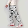 2021 3D Japanska Anime Cargo Pants Harajuku Streetwear Demon Slayer: Kimetsu Nej Yaiba Elastisk midja Harem Hip Hop Jogging Byxor H1223