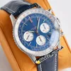 Top New B01 AB0127211 ETA7750 Chronograph Automatic Mens Watch Blue Dial White Subdial Steel Case Blue Leather Stopwatch Hello_Watch HWBE