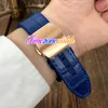 Nowy 42mm Data Automatyczne Zegarek Męskie Rose Gold Case Niebieska Numer Biały Dial Skórzany Niebieski Skórzany Gumowy Zegarki TimzoneWatch TWFM E195A2