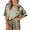 Vår sommarsilkpyjama set kvinnor sexig siden sömnkläder hem kostym satin pajamas kvinnlig lös lounge slitage set pjs women302v